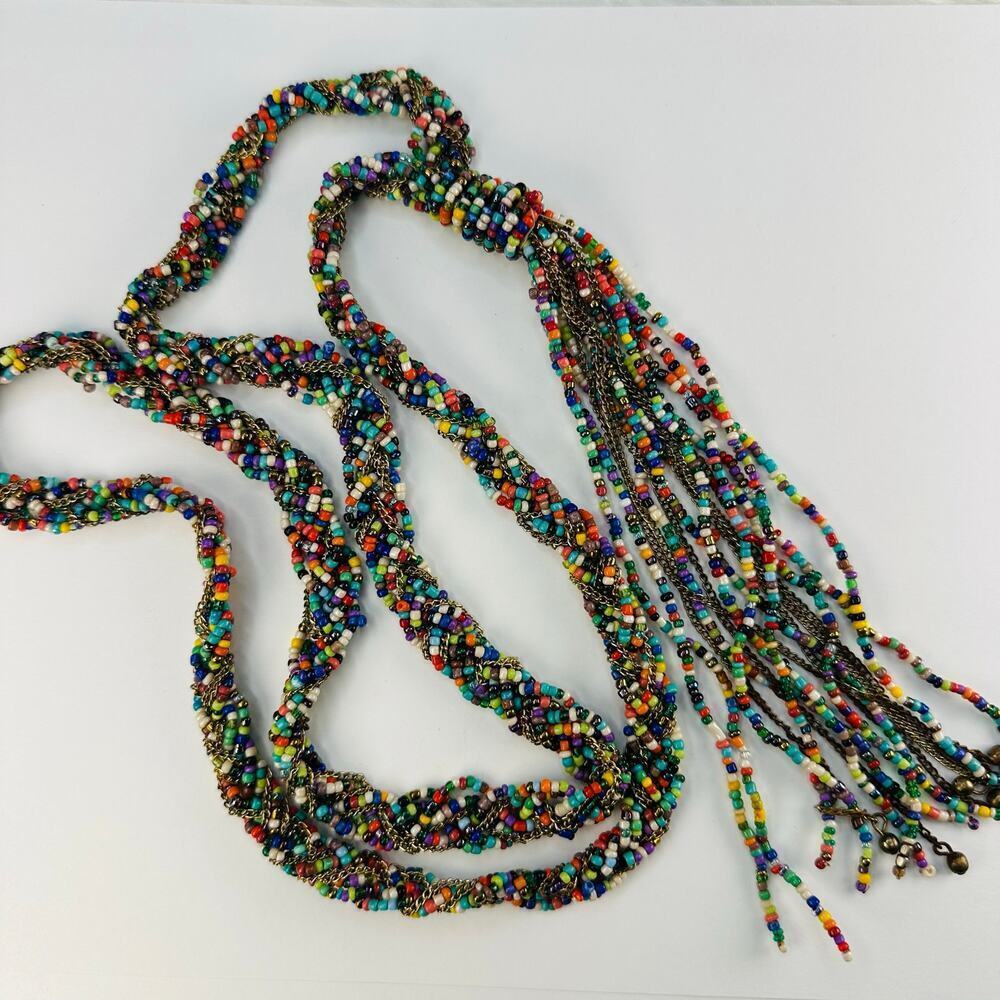 Thick Glass Multicolored Seed Bead Lariat Necklace